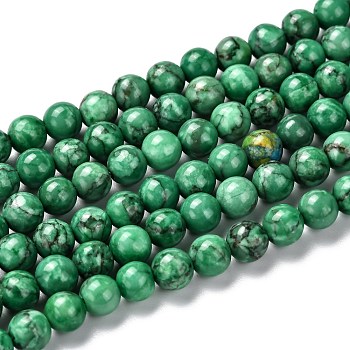 Natural Marble Beads Strands, Round, Dyed & Heated, Green, 6mm, Hole: 1mm