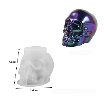 Halloween Skull DIY Display Decoration Silicone Mold, Resin Casting Molds, for UV Resin, Epoxy Resin Craft Making, White, 58x84mm