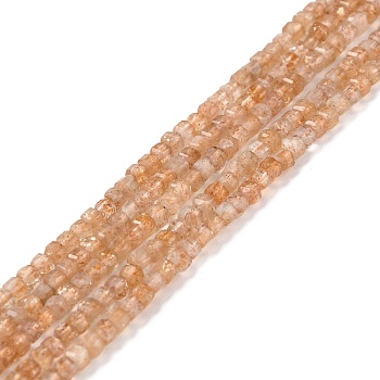 Natural Sunstone Beads Strands, Faceted, Cube, 2x2x2mm, Hole: 0.6mm, about 171pcs/strand, 15.47 inch(39.3cm)