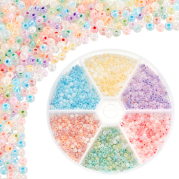 Elite 1800Pcs 6 Colors Glass Round Seed Beads, Ceylon, Round, Mixed Color, 3x2~2.5mm, Hole: 0.8mm, about 300Pcs/color