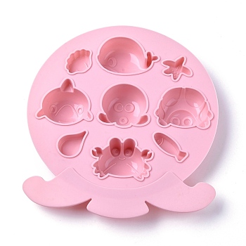 Sea Life Shape Food Grade Silicone Molds, Baking Molds, for Fondant, Pudding, Cake, Candy, Cookie, Ice Cube Making, Pink, 228x210x28mm, Inner Diameter: 25~55x15~68mm