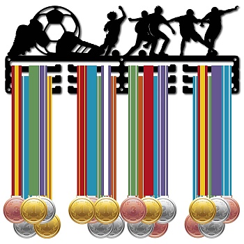 Fashion Iron Medal Hanger Holder Display Wall Rack, 3-Line, with Screws, Black, Football, 150x400mm, Hole: 5mm