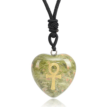 Natural Unakite Heart Engraved AnKh Cross Pendant Personalized DIY Necklaces