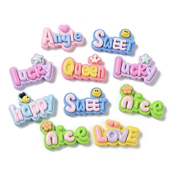 Opaque Resin Cabochons, Cartoon Word, Mixed Color, 19.5~23x30~31.5x6~6.5mm