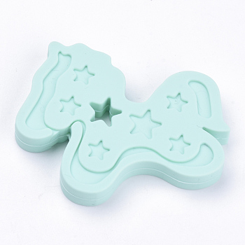 Food Grade Eco-Friendly Silicone Big Pendants, Chewing Pendants For Teethers, DIY Nursing Necklaces Making, Horse, Pale Turquoise, 56~57x68x10mm, Hole: 8x11mm