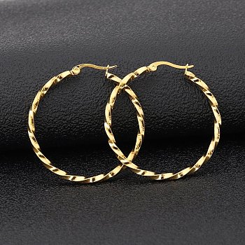 Titanium Steel Hoop Earrings, Twisted Ring Shape, Golden, 12 Gauge, 30x2mm