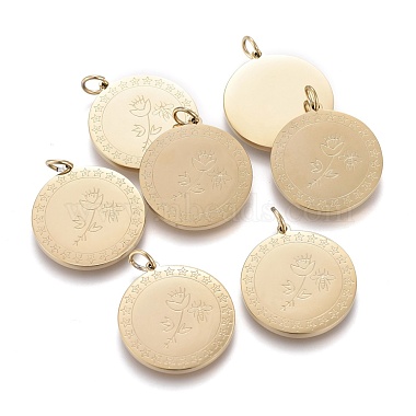 Golden Flat Round 304 Stainless Steel Pendants