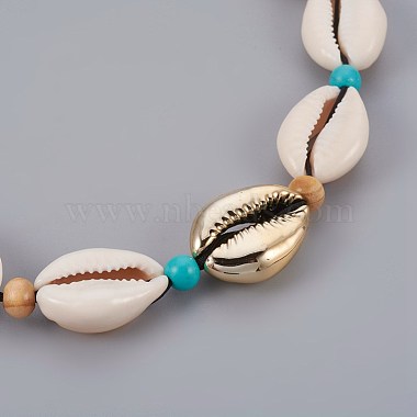 Concha ajustable y collares de abalorios sintético de color turquesa.(NJEW-JN02300-02)-2