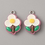 Translucent Resin Pendants, Flower Charms, with Platinum Tone Iron Loops, White, 18x14.5x8mm, Hole: 2mm(RESI-TAC0019-08H)