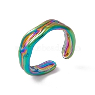 Ion Plating(IP) 304 Stainless Steel Twist Wave Open Cuff Ring for Women, Rainbow Color, US Size 7(17.3mm)(RJEW-C045-23M)