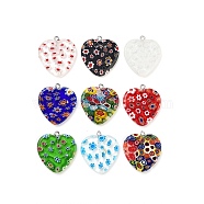 Millefiori Glass Pendants, Iron Clasp, Heart, 25x27x4mm(G23CD011)