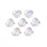 Transparent Acrylic Bead Caps, AB Color Plated, 3-Petal, Flower, Clear, 9.5x9.5x3mm, Hole: 1.4mm(TACR-Q273-04)