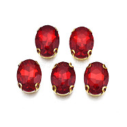 Sew on Rhinestone, Transparent Glass Rhinestones, with Iron Prong Settings, Faceted, Oval, Crimson, 14x10x6mm, Hole: 1mm(RGLA-S030-23-B04)
