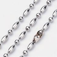 Electroplate Stainless Steel Ball Chain Necklaces, with Brass Ball Chain Connector, Stainless Steel Color, 27.1 inch(69cm)(NJEW-JN01790-04)