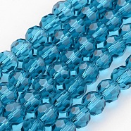 Transparent Glass Bead Strands, Imitate Austrian Crystal, Faceted(32 Facets), Round, Cyan, 10mm, Hole: 1mm, about 72pcs/strand, 25~27 inch(GLAA-G013-10mm-51)