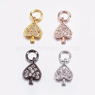 Brass Micro Pave Cubic Zirconia Charms, Heart, Mixed Color, 10.5x7x1mm, Hole: 3mm(ZIRC-G128-05)