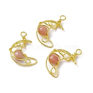 Natural Sunstone Pendants, Moon Charms, with Rack Plating Golden Tone Brass Findings, Cadmium Free & Lead Free, 31.5~33x22x8.5mm, Hole: 2.5~3mm(G-H281-41G-09)