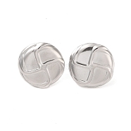 Flat Round 304 Stainless Steel Stud Earrings for Women, Stainless Steel Color, 19x20mm(EJEW-L272-014P)