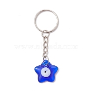 Blue Glass Evil Eye PendantS Keychains, with Iron Split Key Rings, Star, 7.8cm(KEYC-JKC00730-02)