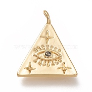 Brass Pendants, with Cubic Zirconia, Triangle with Eye, Real 18K Gold Plated, 23.5x19x3mm, Hole: 3mm(X-ZIRC-L099-025G)