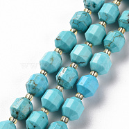 Synthetic Turquoise Beads Strands, Barrel, Dyed, Faceted, 6x5.5mm, Hole: 1mm, about 50~51pcs/strand, 15.35 inch(39cm)(G-S362-088B)