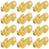 12Pcs Alloy Beads, Pixiu with Chinese Character Cai, Real 18K Gold Plated, 20x9x9mm, Hole: 2.5mm(FIND-BBC0003-02)