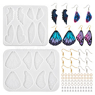 Pandahall 2Pcs 2 Style Wing Earring Pendant Silicone Molds, Resin Casting Molds, with 40Pcs Brass Earring Hooks, 60Pcs Iron Jump Rings and 50Pcs Plastic Ear Nuts, White, 110~125x102~162x5mm, 1Pc/style(DIY-TA0005-42)