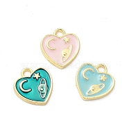 Alloy Enamel Pendants, Light Gold, Heart with Moon and Star Charm, Mixed Color, 12.3x11.5x1.6mm, Hole: 1.6mm(ENAM-E004-06LG)