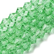 Transparent Glass Beads Strands, Faceted, Bicone, Light Green, 3x2.5mm, Hole: 0.7mm, about 162~185pcs/strand, 12.76~14.61 inch(32.4~37.1cm)(GLAA-F029-2mm-24)