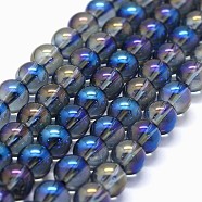Electroplated Natural Quartz Crystal Beads Strands, AB color Plated, Round, Blue, 8mm, Hole: 0.8mm, about 49pcs/strand, 15.7 inch(G-K285-09-8mm-01)