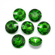 Pointed Back Glass Rhinestone Cabochons, Back Plated, Faceted, Flat Round, Green, 10x4.5~5mm(RGLA-T029-10mm-20)