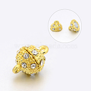 Alloy Rhinestone Magnetic Clasps with Loops, Oval, Golden, 14x9mm, Hole: 1mm(RB-H116-3-G)