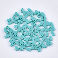 2-Hole Opaque Glass Seed Beads, Frosted, Rectangle, Pale Turquoise, 4.5~5.5x2x2~2.5mm, Hole: 0.5~0.8mm(SEED-S023-23B-02)