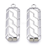 304 Stainless Steel Pendants, Rectangle Charm, Stainless Steel Color, 35x12.5x3mm, Hole: 2.5mm(STAS-T063-213P)