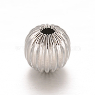 Round 304 Stainless Steel Corrugated Beads, Stainless Steel Color, 8mm, Hole: 2mm(STAS-I050-01-8mm)