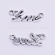 Alloy Pendants Accessories, DIY for Headwear & Costume Making, Word Love, Antique Silver, 7.5x20x1.5mm, Hole: 1.2mm(PALLOY-WH0072-70AS)