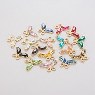 Brass Glass Pendants, with Clear Micro Pave Cubic Zirconia, Butterfly, Golden, Mixed Color, 20.5x31x4.5mm, Hole: 1.5mm(KK-P186-A)