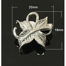 Brass Fold Over Magnetic Clasps, Leaf, Platinum, 18x20x10mm, Hole: 4mm(X-KK-C2917-N)