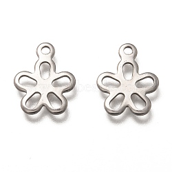 304 Stainless Steel Pendants, Flower, Stainless Steel Color, 14x11.5x1mm, Hole: 1.5mm(STAS-H130-04P)