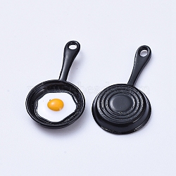 Alloy Enamel Pendants, Pan with Fried Egg/Poached Egg, Black, 28x4~14.5x1.5~3mm, Hole: 1.5mm(PALLOY-TAC0009-88D)