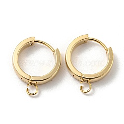201 Stainless Steel Huggie Hoop Earrings Findings, with Vertical Loop, with 316 Surgical Stainless Steel Earring Pins, Ring, Real 24K Gold Plated, 16x4mm, Hole: 2.7mm, Pin: 1mm(STAS-A167-01T-G)