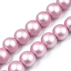 Painted Natural Wood Beads Strands, Round, Pink, 15~16x14~15mm, Hole: 3.5~4.5mm, about 25pcs/strand, 14.25 inch~14.33 inch(36.2cm~36.4cm)(WOOD-S053-58I)