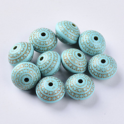 Plating Acrylic Beads, Golden Metal Enlaced, Rondelle, Dark Turquoise, 18x13mm, Hole: 2.5mm, about 215pcs/500g(OACR-S029-097)
