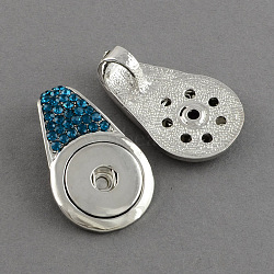 Brass Snap Pendant Making Fit Snap Button, with Zinc Alloy Rhinestone Settings, Grade A, Blue Zircon, 40.5x25x5mm, Hole: 8mm, fit snap buttons in 5~6mm knob(X-ALRI-R033-50J)