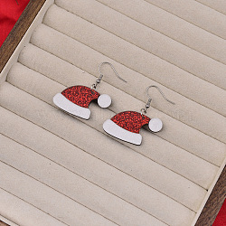 Christmas Acrylic Dangle Earrings, Platinum, Hat, 40x35mm(FS-WGDBFB5-02)