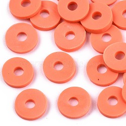 Handmade Polymer Clay Beads, for DIY Jewelry Crafts Supplies, Disc/Flat Round, Heishi Beads, Tomato, 6x1mm, Hole: 2mm, about 963pcs/41g(X-CLAY-Q251-6.0mm-55)