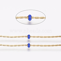 Stainless Steel Cardano Chains, with Enamel Beads and Spool, Long-Lasting Plated, Soldered, Flat Round, Golden, Blue, 1x1mm, about 32.8 Feet(10m)/roll(CHS-I006-01G-F)