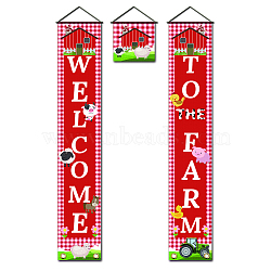 Polyester Hanging Sign for Home Office Front Door Porch Decorations, Rectangle & Square, Word Welcome To The Farm, Red, 180x30cm and 30x30cm, 3pcs/set(HJEW-WH0023-005)