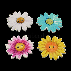 Flower 2-Hole Printed Wooden Buttons, Mixed Color, 33x33x2mm, Hole: 2mm(BUTT-R032-127)