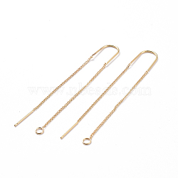 Brass Stud Earring Findings, with Loop, Ear Threads, Nickel Free, Real 18K Gold Plated, 103mm, Hole: 2mm, Pin: 0.8mm(X-KK-Q735-364G)